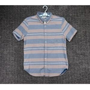 Men's Short Sleeve Striped Button-Down Shirt - Blue & Beige